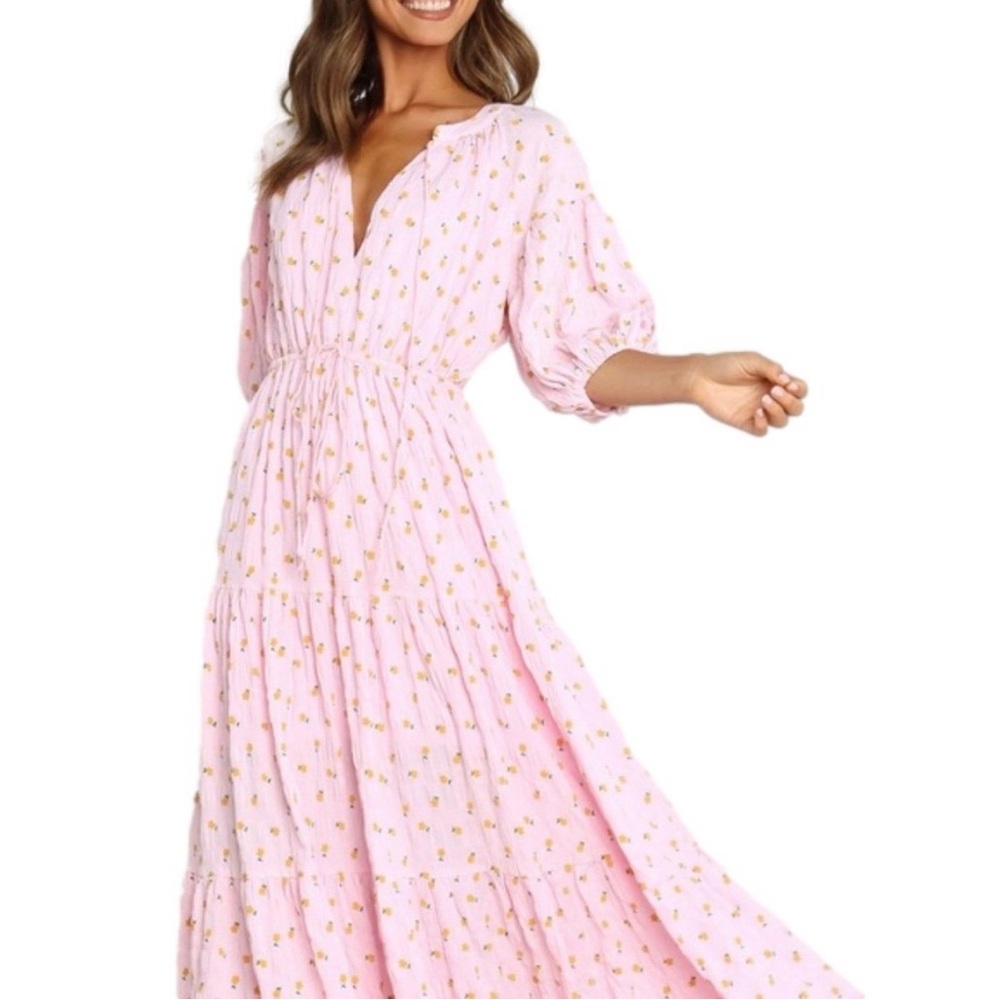 Petal and Pup Ariana Maxi Dress Yellow Floral pattern, tiered Size Small 4